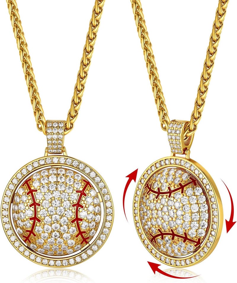 KeyStyle Bling Sports Necklace for Men Teen, Spinner Pendant for Athletes (Baseball Soccer Basketball Football Pendant) - Image 1